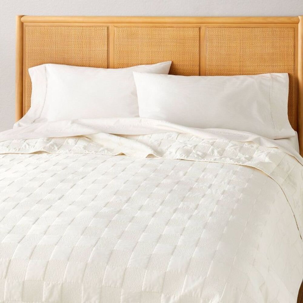 Full/Queen Checkerboard Stitch Quilt Cream - Hearth & Hand Magnolia OEKO